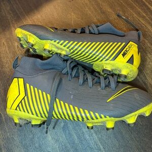 Nike Kids Gray and Yellow Mercurial Junior Soccer Cleats